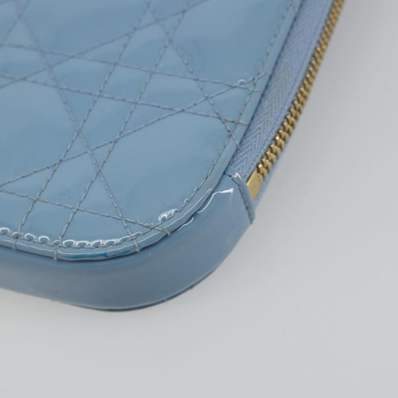 Christian Dior Cannage Phone Case Bag Patent leather Light Blue Auth 184689A
