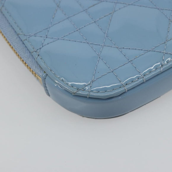 Christian Dior Cannage Phone Case Bag Patent leather Light Blue Auth 184689A