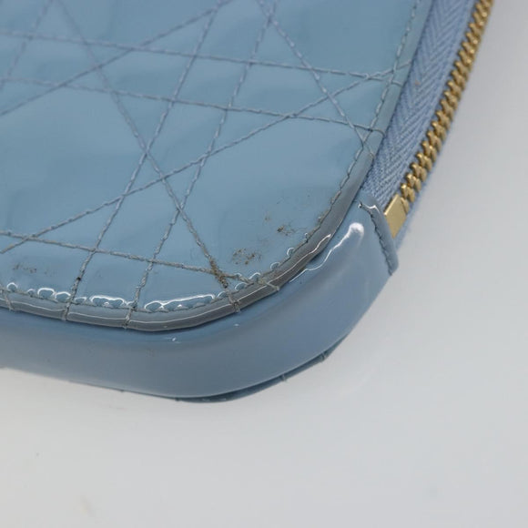 Christian Dior Cannage Phone Case Bag Patent leather Light Blue Auth 184689A