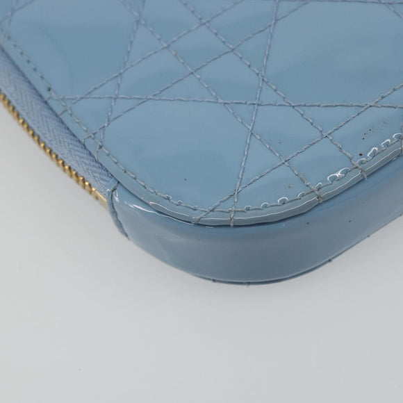 Christian Dior Cannage Phone Case Bag Patent leather Light Blue Auth 184689A