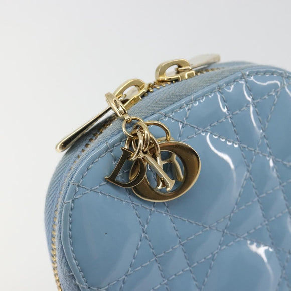 Christian Dior Cannage Phone Case Bag Patent leather Light Blue Auth 184689A