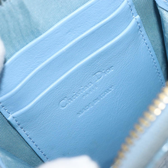 Christian Dior Cannage Phone Case Bag Patent leather Light Blue Auth 184689A