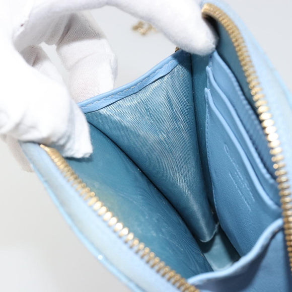 Christian Dior Cannage Phone Case Bag Patent leather Light Blue Auth 184689A
