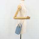 Christian Dior Cannage Phone Case Bag Patent leather Light Blue Auth 184689A-24