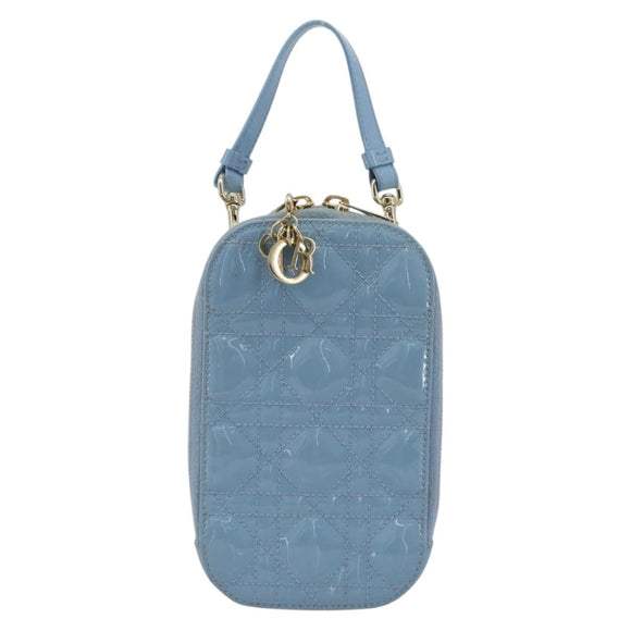 Christian Dior Cannage Phone Case Bag Patent leather Light Blue Auth 184689A