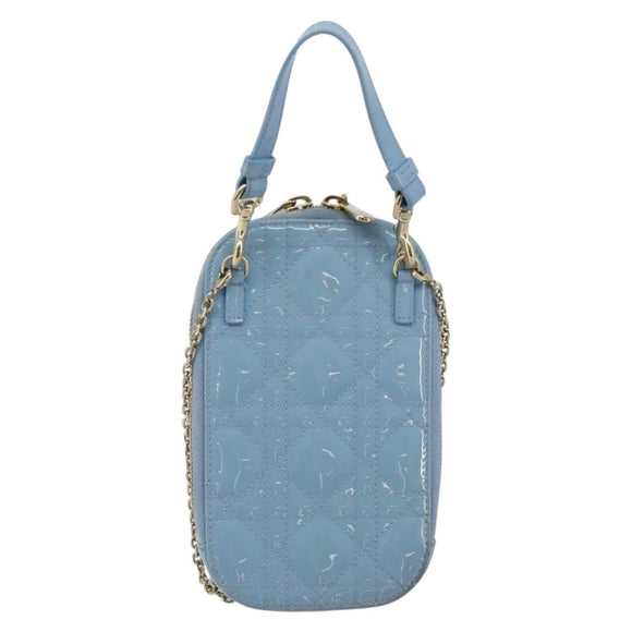 Christian Dior Cannage Phone Case Bag Patent leather Light Blue Auth 184689A