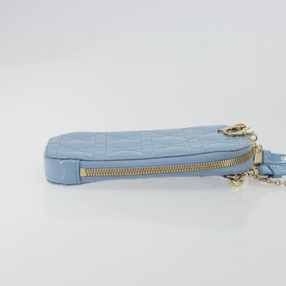 Christian Dior Cannage Phone Case Bag Patent leather Light Blue Auth 184689A