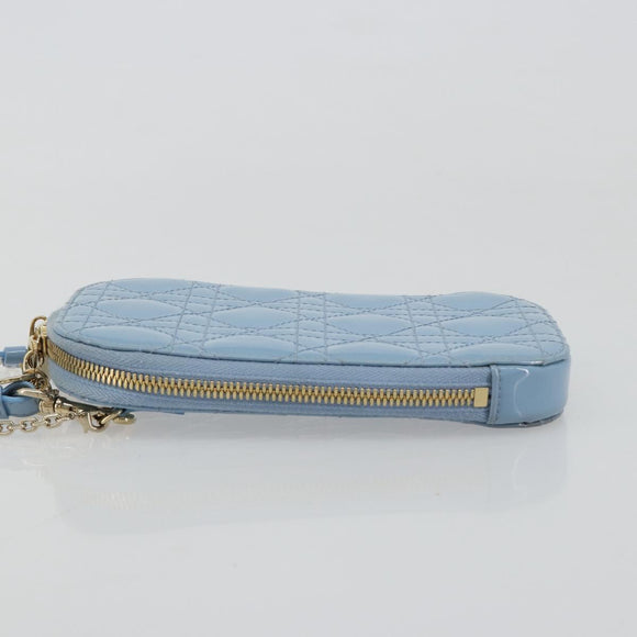 Christian Dior Cannage Phone Case Bag Patent leather Light Blue Auth 184689A