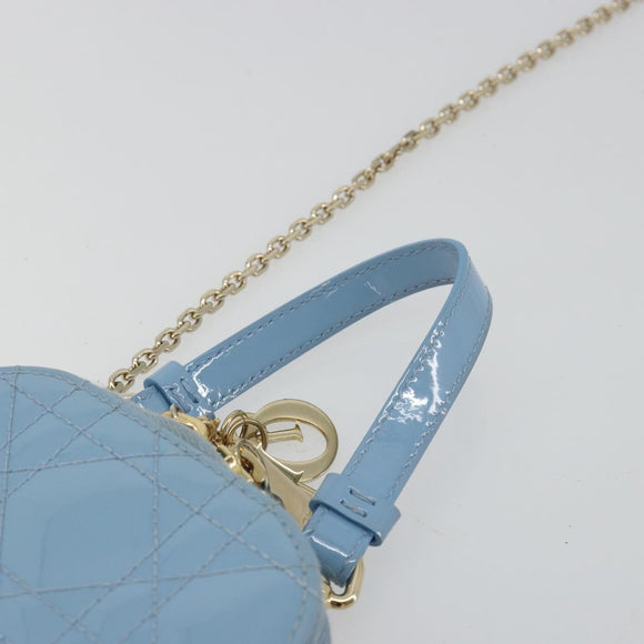 Christian Dior Cannage Phone Case Bag Patent leather Light Blue Auth 184689A