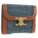 CELINE Triomphe Wallet Denim Blue Gold Auth 184693M-1