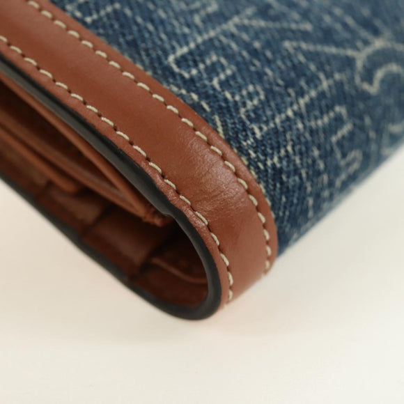 CELINE Triomphe Wallet Denim Blue Gold Auth 184693M