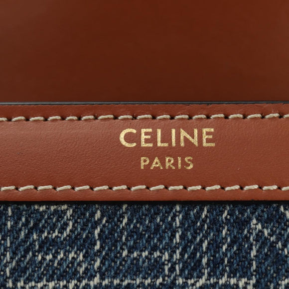 CELINE Triomphe Wallet Denim Blue Gold Auth 184693M