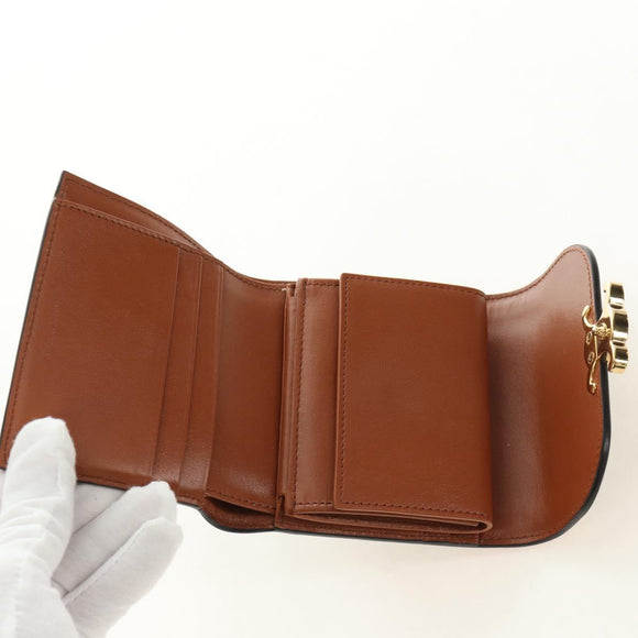 CELINE Triomphe Wallet Denim Blue Gold Auth 184693M