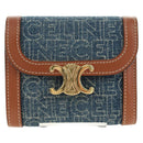 CELINE Triomphe Wallet Denim Blue Gold Auth 184693M-2