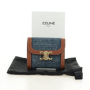 CELINE Triomphe Wallet Denim Blue Gold Auth 184693M-29