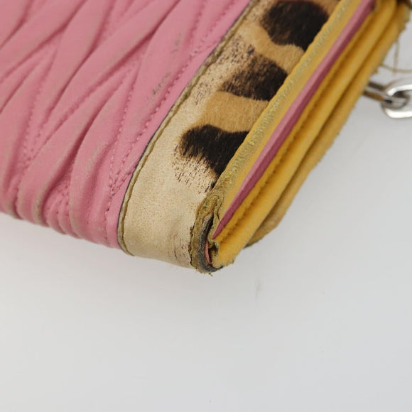 Miu Miu Matelasse Chain Shoulder Bag Leather Pink Silver Auth 184694
