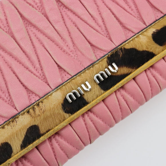 Miu Miu Matelasse Chain Shoulder Bag Leather Pink Silver Auth 184694