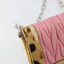 Miu Miu Matelasse Chain Shoulder Bag Leather Pink Silver Auth 184694-15