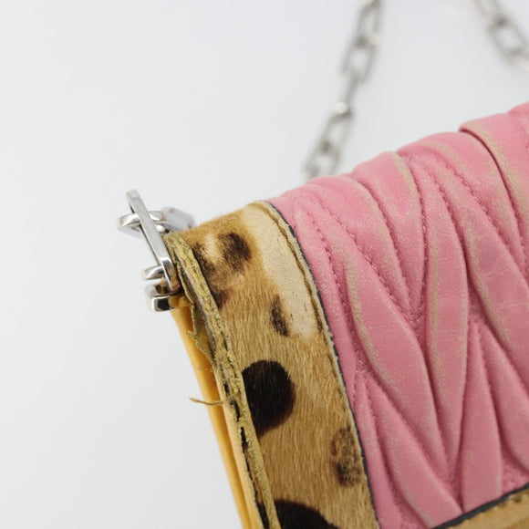 Miu Miu Matelasse Chain Shoulder Bag Leather Pink Silver Auth 184694
