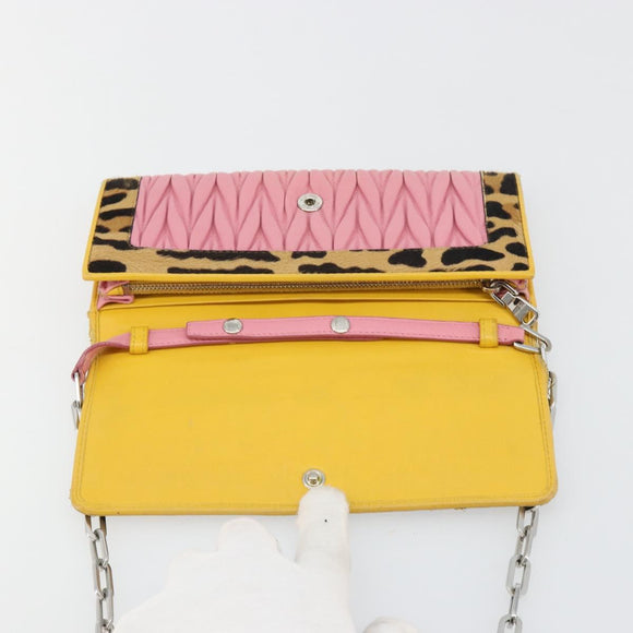 Miu Miu Matelasse Chain Shoulder Bag Leather Pink Silver Auth 184694