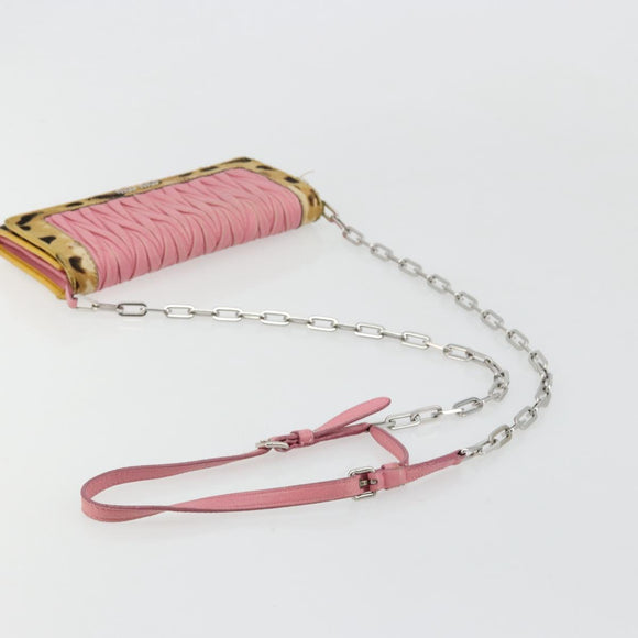 Miu Miu Matelasse Chain Shoulder Bag Leather Pink Silver Auth 184694