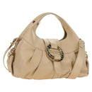 BVLGARI Chandra Hand Bag Leather 2way Beige Gold Auth 184697A-1