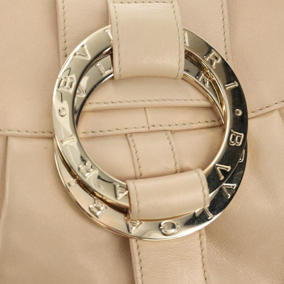 BVLGARI Chandra Hand Bag Leather 2way Beige Gold Auth 184697A