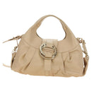 BVLGARI Chandra Hand Bag Leather 2way Beige Gold Auth 184697A-13