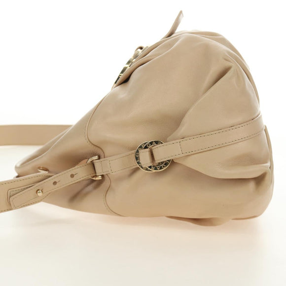 BVLGARI Chandra Hand Bag Leather 2way Beige Gold Auth 184697A