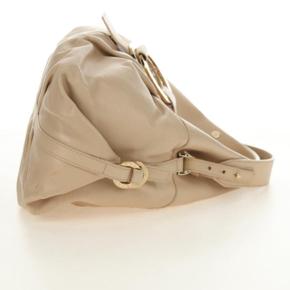 BVLGARI Chandra Hand Bag Leather 2way Beige Gold Auth 184697A