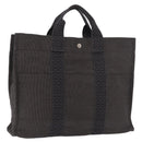 HERMES Her Line MM Hand Bag Canvas Gray Silver Auth 184699-1