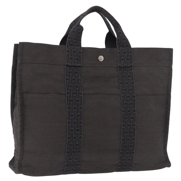 HERMES Her Line MM Hand Bag Canvas Gray Silver Auth 184699