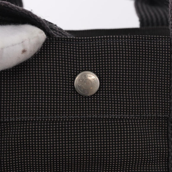 HERMES Her Line MM Hand Bag Canvas Gray Silver Auth 184699