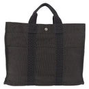 HERMES Her Line MM Hand Bag Canvas Gray Silver Auth 184699-13