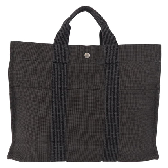 HERMES Her Line MM Hand Bag Canvas Gray Silver Auth 184699