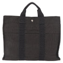 HERMES Her Line MM Hand Bag Canvas Gray Silver Auth 184699-2