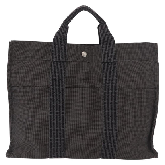 HERMES Her Line MM Hand Bag Canvas Gray Silver Auth 184699