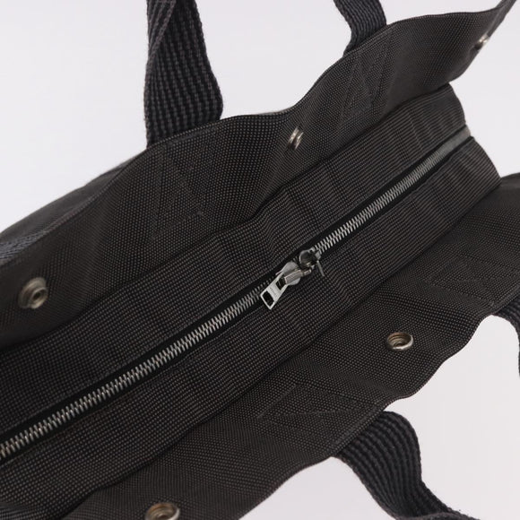HERMES Her Line MM Hand Bag Canvas Gray Silver Auth 184699