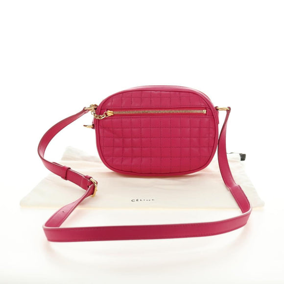 CELINE Shoulder Bag Leather Pink Gold Auth 184700V