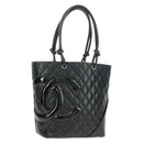 CHANEL Cambon Line Tote Bag Leather Black Silver CC Auth 184706SAV-1