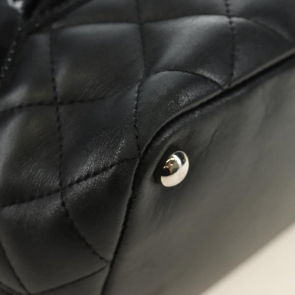 CHANEL Cambon Line Tote Bag Leather Black Silver CC Auth 184706SAV