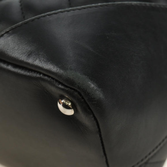 CHANEL Cambon Line Tote Bag Leather Black Silver CC Auth 184706SAV