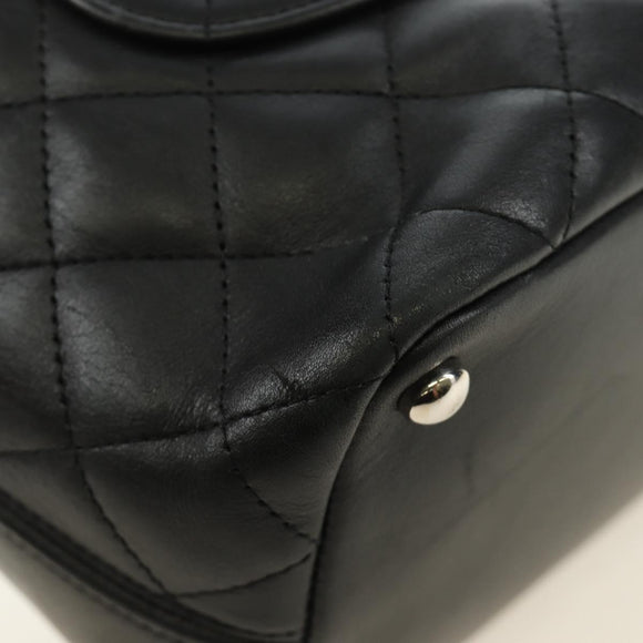 CHANEL Cambon Line Tote Bag Leather Black Silver CC Auth 184706SAV