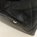 CHANEL Cambon Line Tote Bag Leather Black Silver CC Auth 184706SAV-18