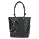 CHANEL Cambon Line Tote Bag Leather Black Silver CC Auth 184706SAV-13