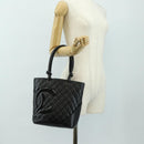 CHANEL Cambon Line Tote Bag Leather Black Silver CC Auth 184706SAV-24