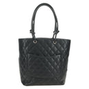 CHANEL Cambon Line Tote Bag Leather Black Silver CC Auth 184706SAV-2