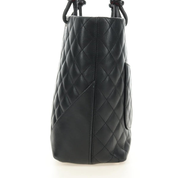 CHANEL Cambon Line Tote Bag Leather Black Silver CC Auth 184706SAV