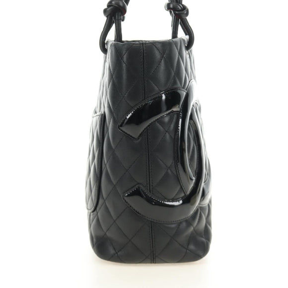 CHANEL Cambon Line Tote Bag Leder Schwarz Silber CC Auth 184706SAV