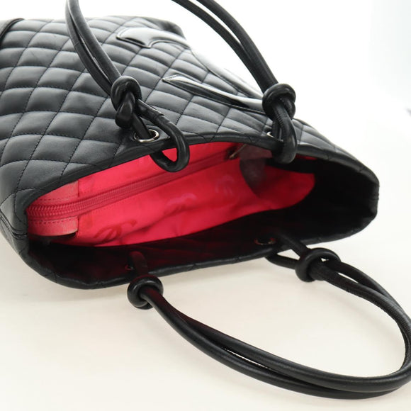 CHANEL Cambon Line Tote Bag Leder Schwarz Silber CC Auth 184706SAV